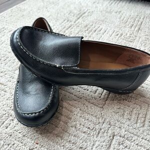 Black Leather Slip-On Loafers for Women